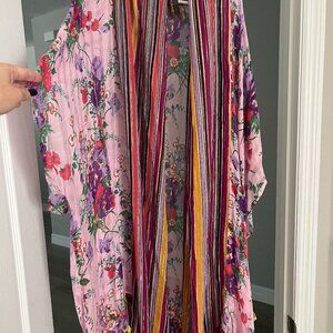 Floral Kimono with Multicolor Tassel Trim